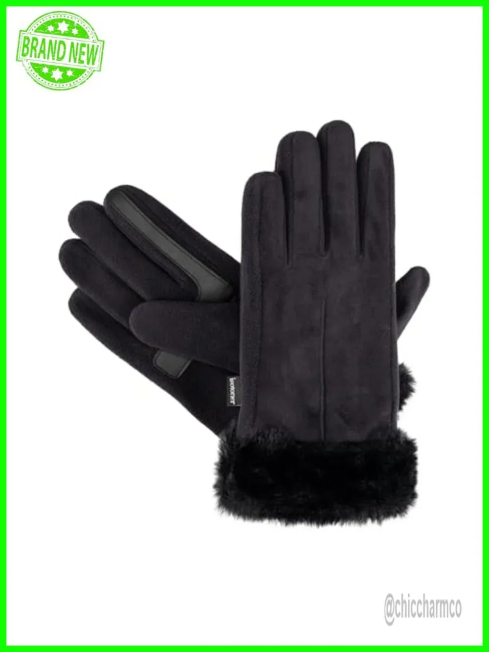 Women's Faux Fur Cuff Water Repellent Touchscreen Gloves with Fleece Lining